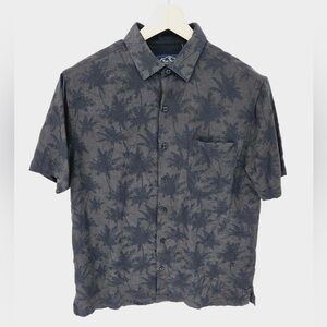 Nat Nast Silk Gray Tropical Short Sleeve Men's Button Down Shirt size Medium